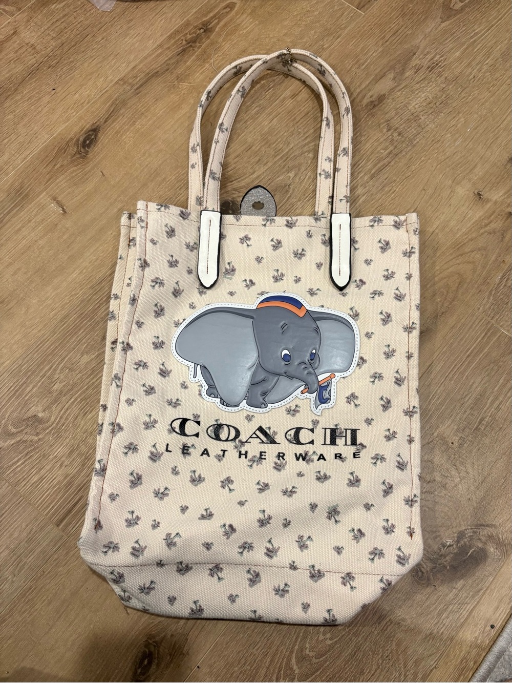 Coach Beige Floral Tote with Dumbo Applique